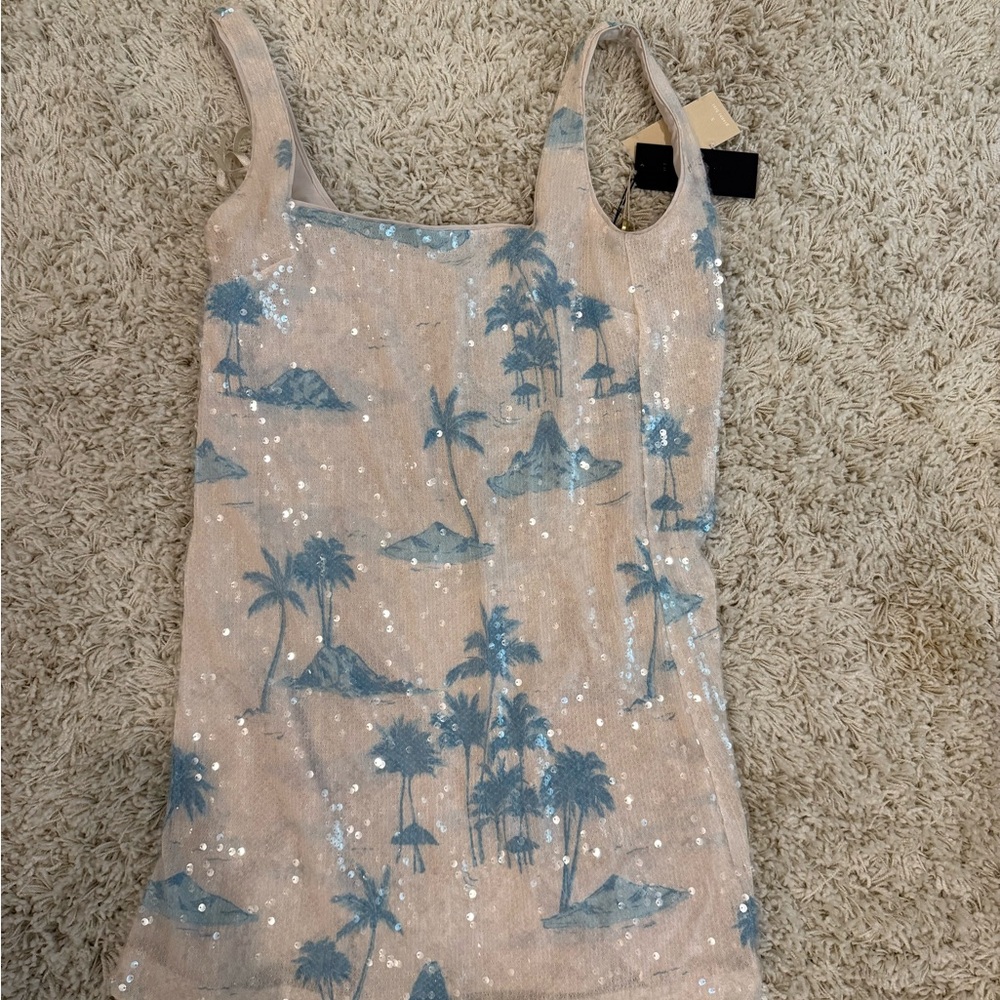 Ganni Bini Cream and Blue Sequin Top